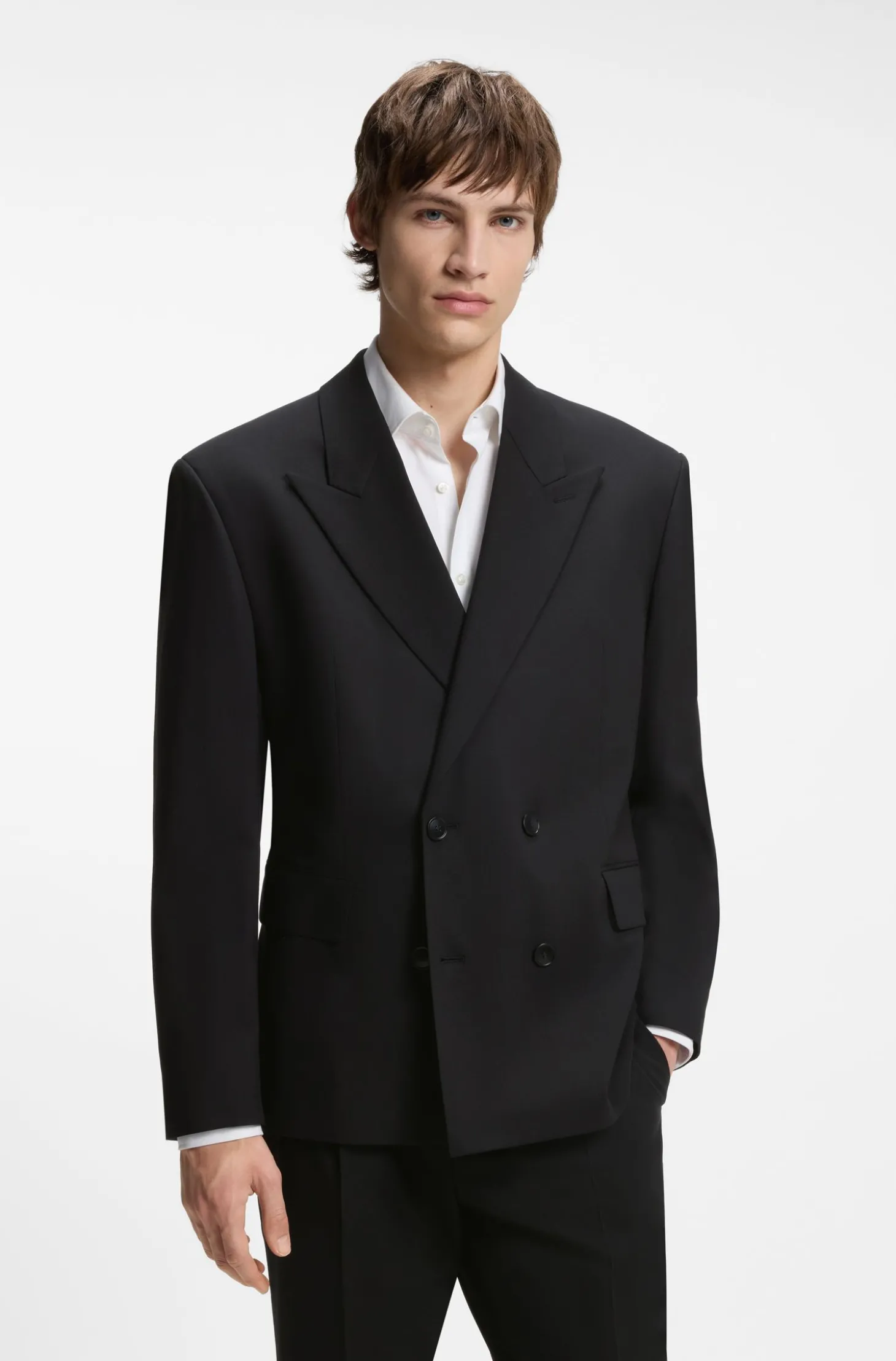 Zweireihiges Sakko aus Woll-Mix mit Twill-Struktur