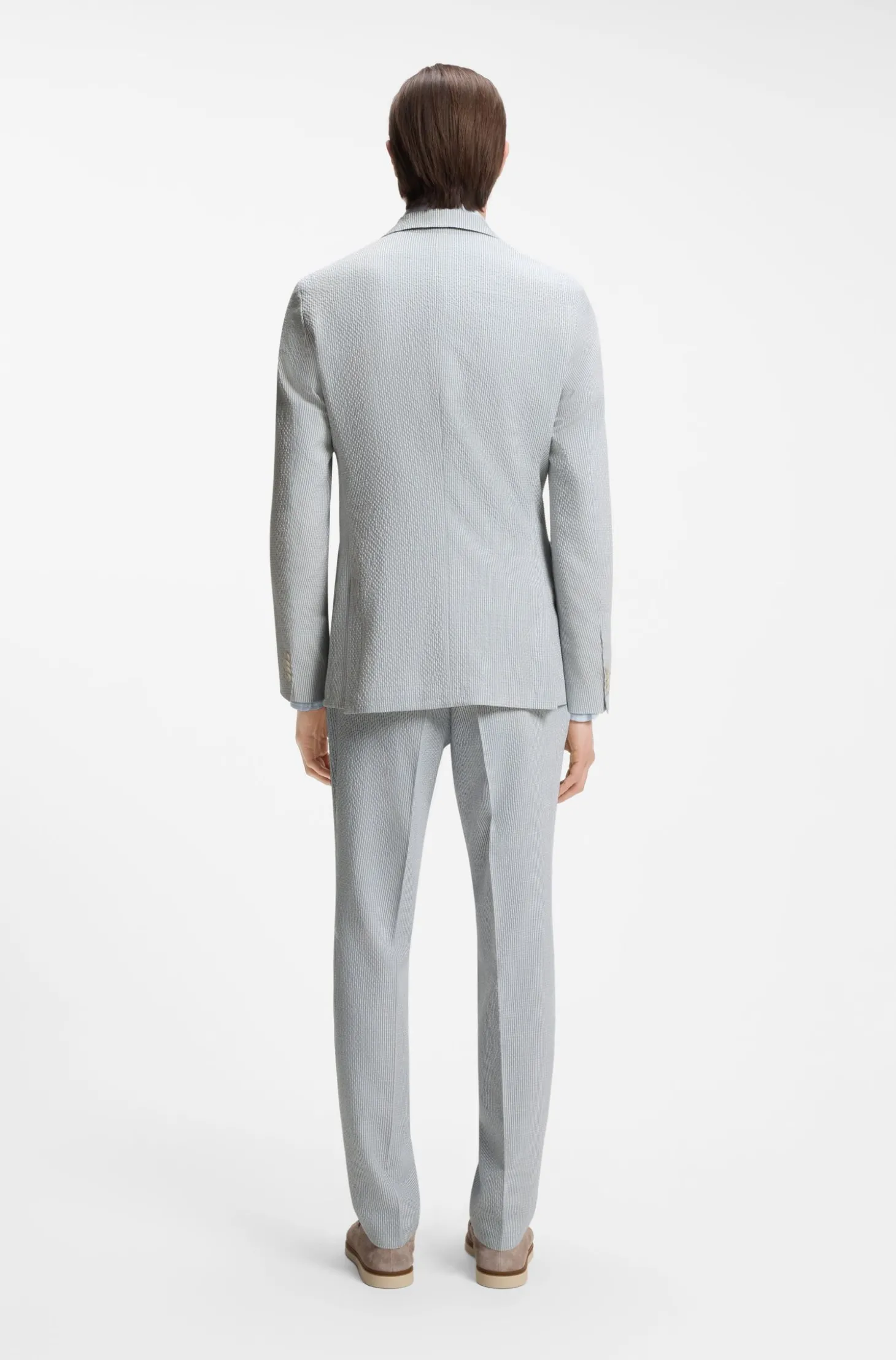 Zweiteiliger Slim-Fit Anzug aus elastischem Seersucker