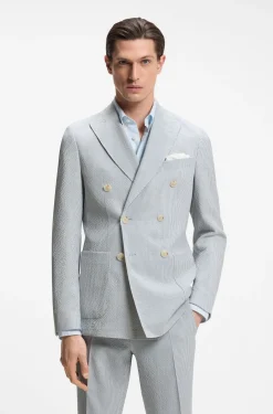 Zweiteiliger Slim-Fit Anzug aus elastischem Seersucker