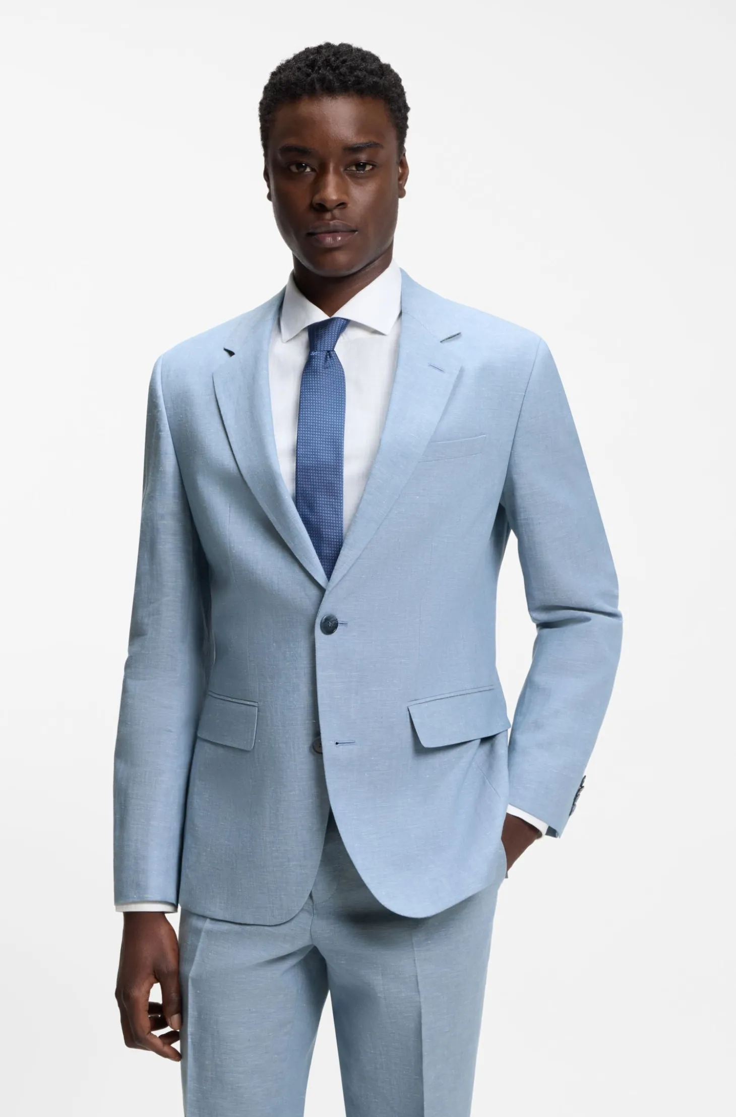 Zweiteiliger Slim-Fit Anzug aus Baumwolle und Leinen